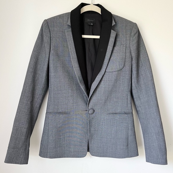 Theory Jacket Women’s 0 Gray Wool Blazer Donelly Jacket with Black Rib Trim - Picture 1 of 8